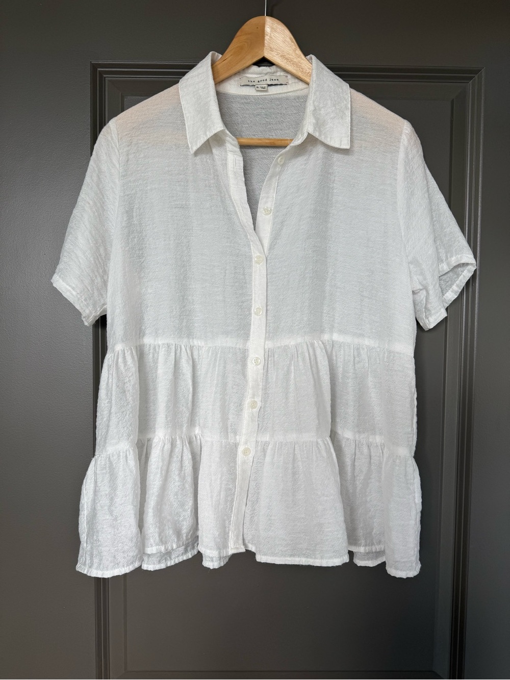 White Ruffle Button-Front Top - White